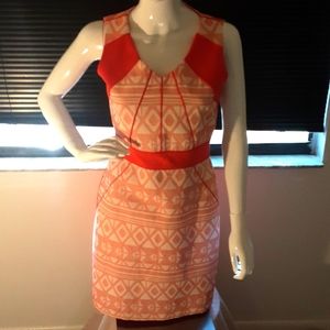 Antonio Melani coral(orange/tangerine) and white sleeveless dress